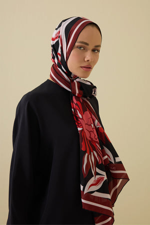 Flower Road Black-Red Silk Shirt Dress Shawl
