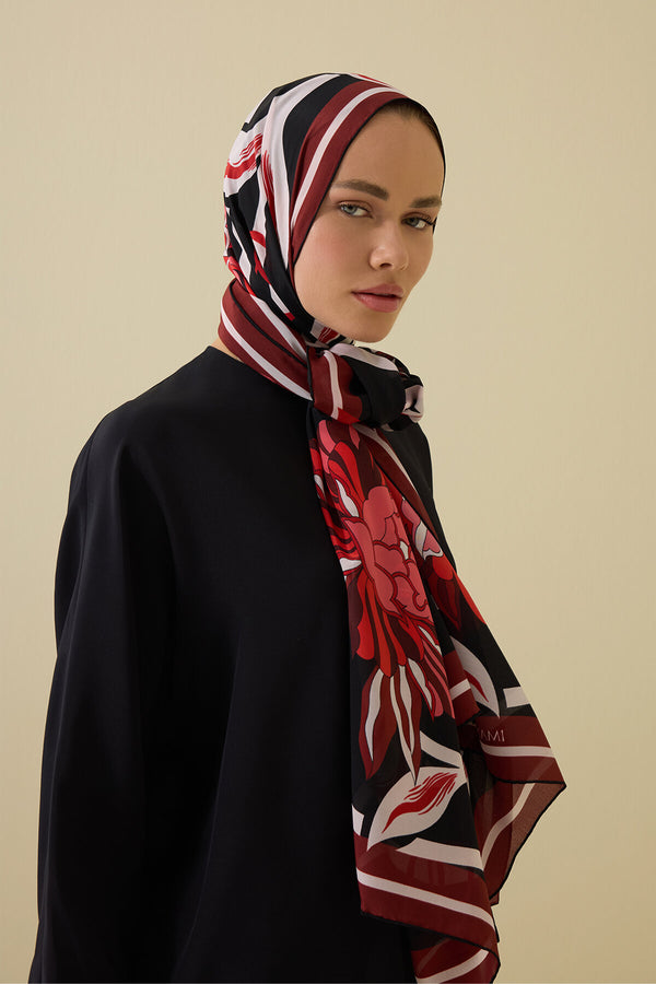 Flower Road Black-Red Silk Shirt Dress Shawl