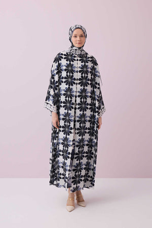 Double Flowerpot White Crepe Silk Abaya