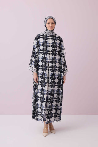 Çift Saksı Beyaz Krep İpek Abaya