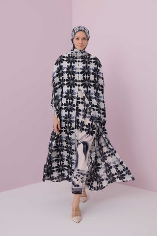 Çift Saksı Beyaz Krep İpek Abaya