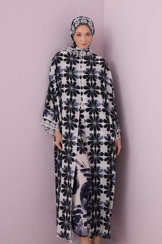 Çift Saksı Beyaz Krep İpek Abaya