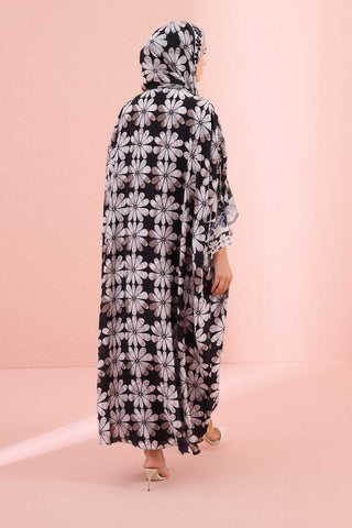 Çift Saksı Siyah Krep İpek Abaya