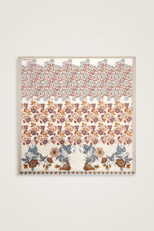 Çit Bej-Gri Çift Taraflı Tivil İpek Eşarp 90x90