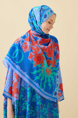 Fence Blue Crepe Silk Kaftan Shawl