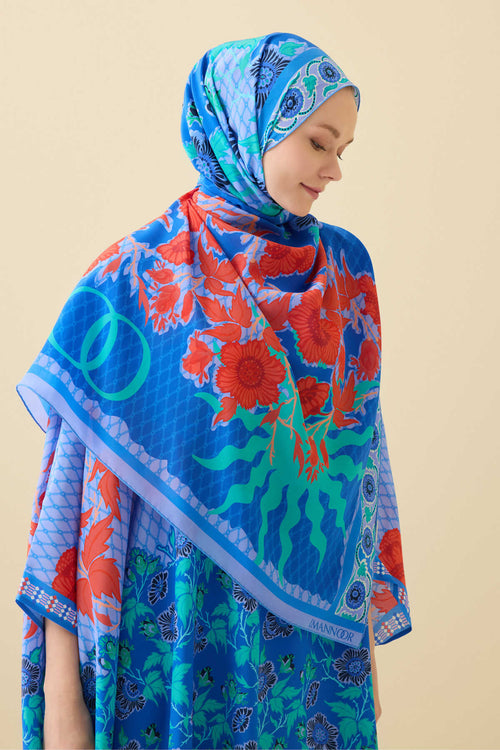 Fence Blue Crepe Silk Kaftan Shawl