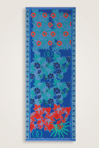 Çit Mavi Krep İpek Kaftan Şal 80x210