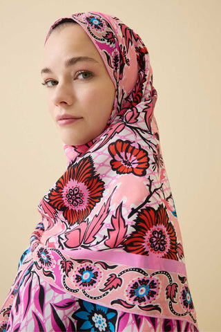 Çit Pembe Krep İpek Kaftan Şal 80x210