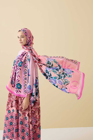 Çit Pembe Krep İpek Kaftan Şal 80x210