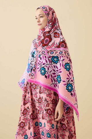 Çit Pembe Krep İpek Kaftan Şal 80x210