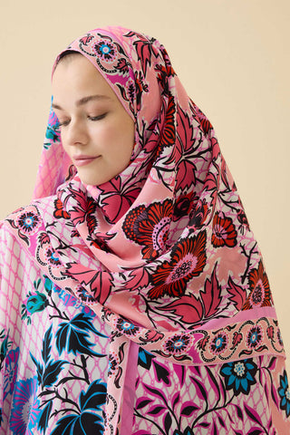 Çit Pembe Krep İpek Kaftan Şal 80x210