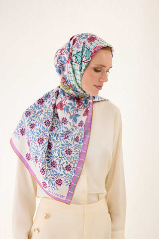 Çit Sarı-Pembe Çift Taraflı Tivil İpek Eşarp 90x90