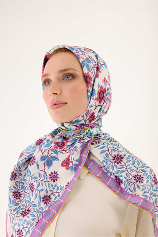 Çit Sarı-Pembe Çift Taraflı Tivil İpek Eşarp 90x90