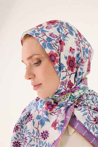 Çit Sarı-Pembe Çift Taraflı Tivil İpek Eşarp 90x90