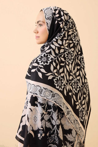 Çit Siyah Krep İpek Kaftan Şal 80x210