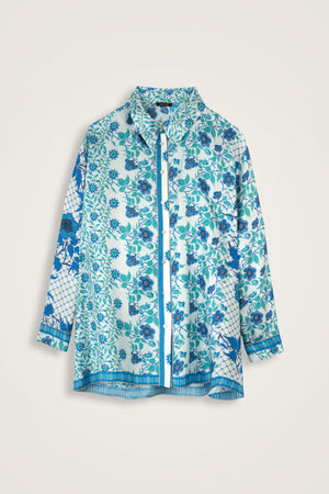 Fence Turquoise-Blue Twill Silk Shirt