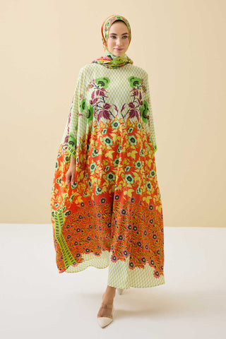 Çit Turuncu İpek Kaftan