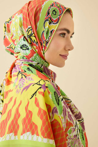 Çit Turuncu Krep İpek Kaftan Şal 80x210