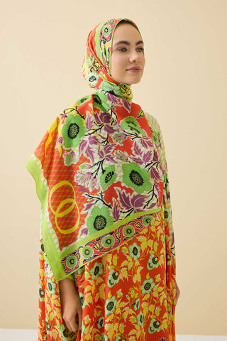Çit Turuncu Krep İpek Kaftan Şal 80x210