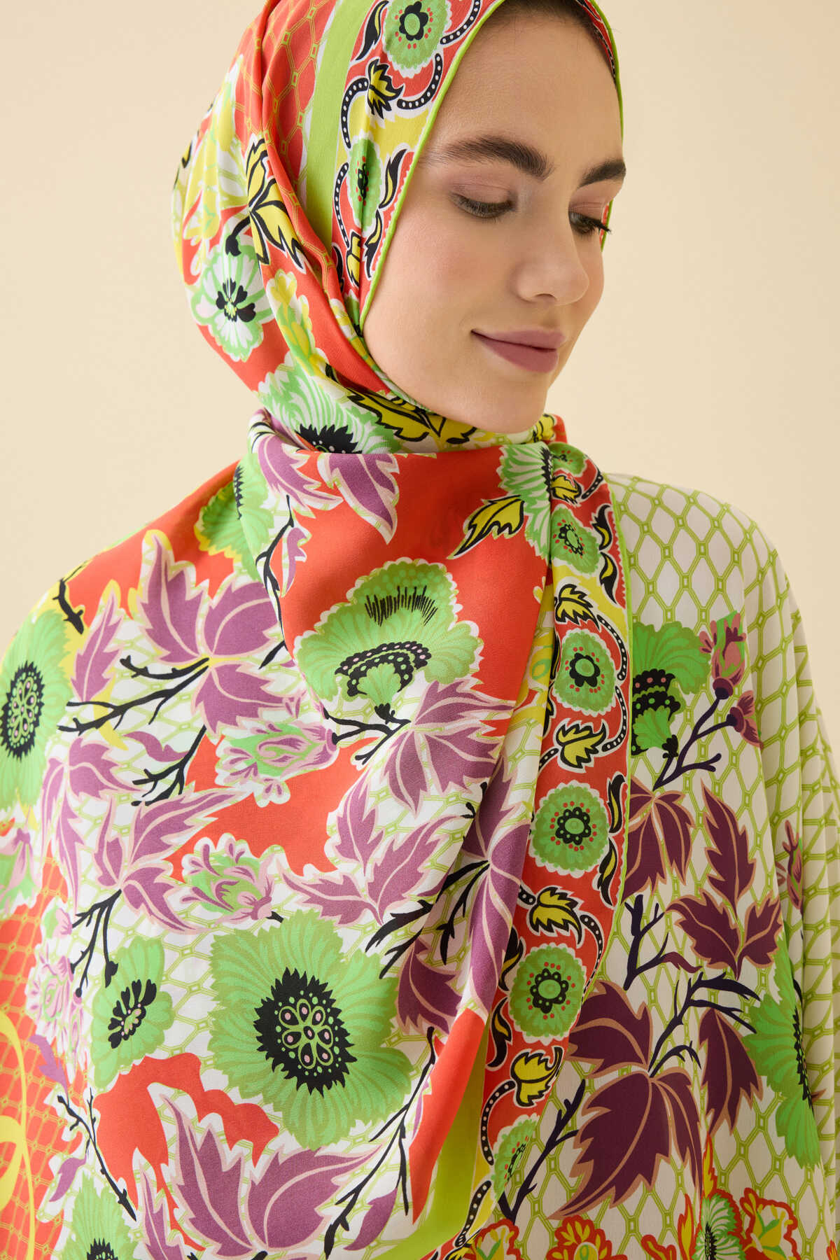 Çit Turuncu Krep İpek Kaftan Şal 80x210