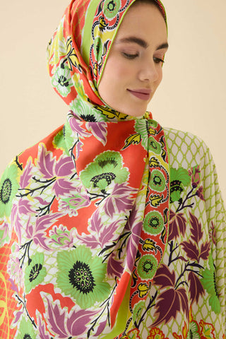 Çit Turuncu Krep İpek Kaftan Şal 80x210