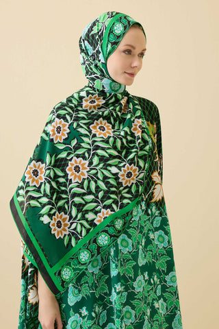 Çit Yeşil Krep İpek Kaftan Şal 80x210