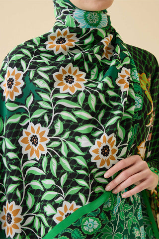 Çit Yeşil Krep İpek Kaftan Şal 80x210