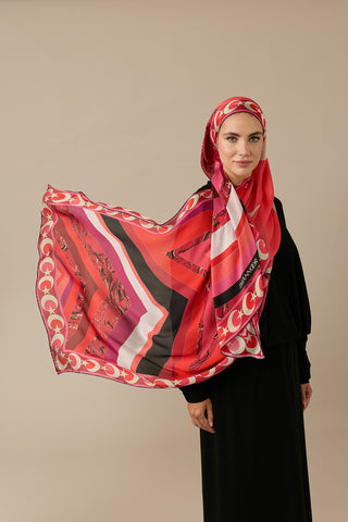 Çizgi Ayla Yıldız Kırmızı Şifon İpek Şal 70x210