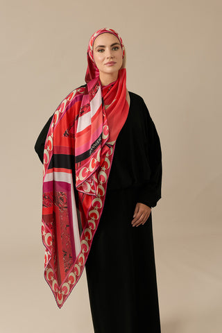 Çizgi Ayla Yıldız Kırmızı Şifon İpek Şal 70x210