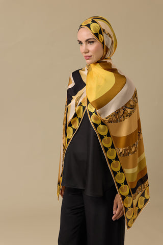 Çizgi Ayla Yıldız Sarı Şifon İpek Şal 70x210