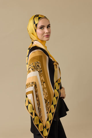 Çizgi Ayla Yıldız Sarı Şifon İpek Şal 70x210