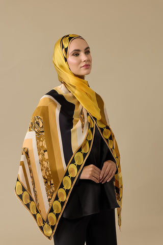 Çizgi Ayla Yıldız Sarı Şifon İpek Şal 70x210