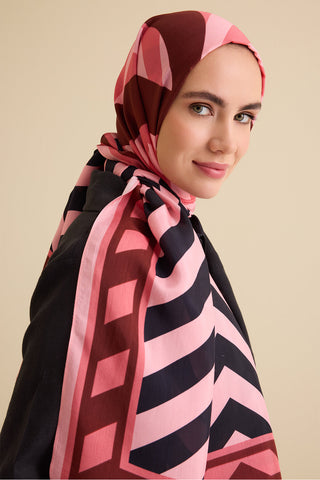 Çizgi Noor Kırmızı Floş Viskon Şal 72x212