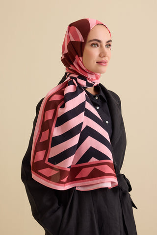 Çizgi Noor Kırmızı Floş Viskon Şal 72x212