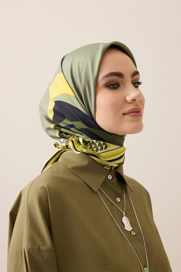 Waves Khaki Silk Twill Scarf