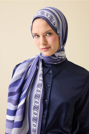 Noor with Waves Navy Blue Viscose Shawl