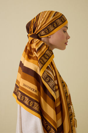 Noor with Waves Orange Viscose Shawl