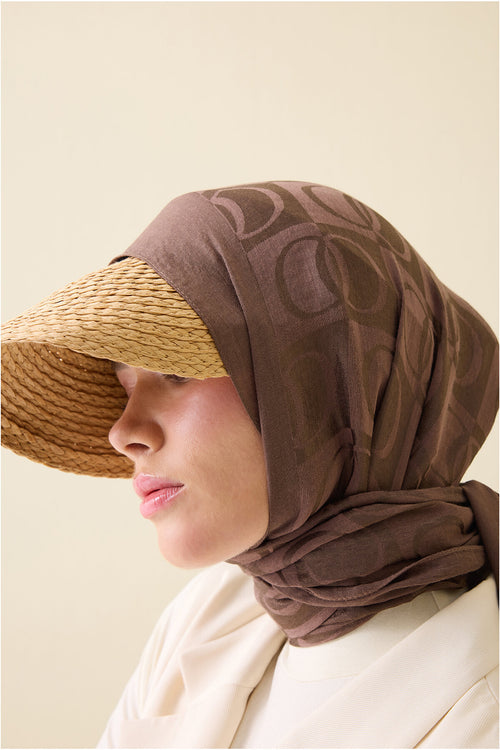 Checkerboard Pattern Naia Cotton Shawl Light Brown