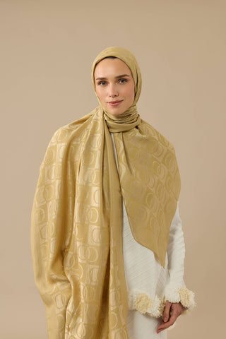 Dama Desen Altın Naia Pamuk Şal 70x200