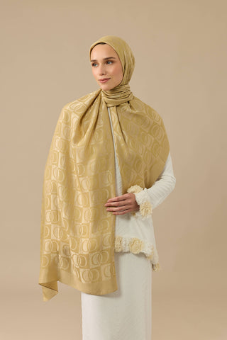 Dama Desen Altın Naia Pamuk Şal 70x200