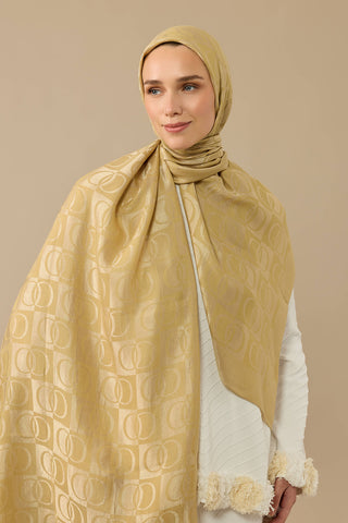 Dama Desen Altın Naia Pamuk Şal 70x200