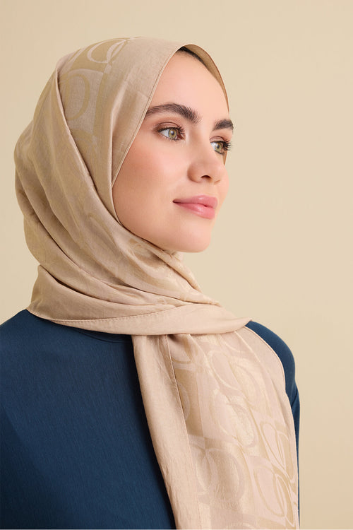 Checkerboard Pattern Naia Cotton Shawl Antic Beige