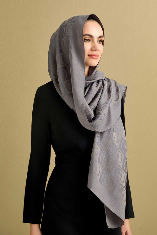 Checkerboard Pattern Naia Cotton Shawl Anthracite