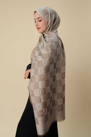 Dama Desen Bej Pamuk İpek Şal 70x190