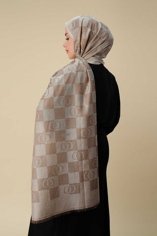 Dama Desen Bej Pamuk İpek Şal 70x190