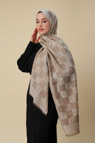 Dama Desen Bej Pamuk İpek Şal 70x190