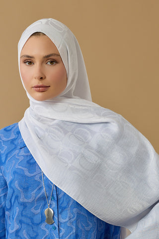 Dama Desen Beyaz Naia Pamuk Şal 70x200