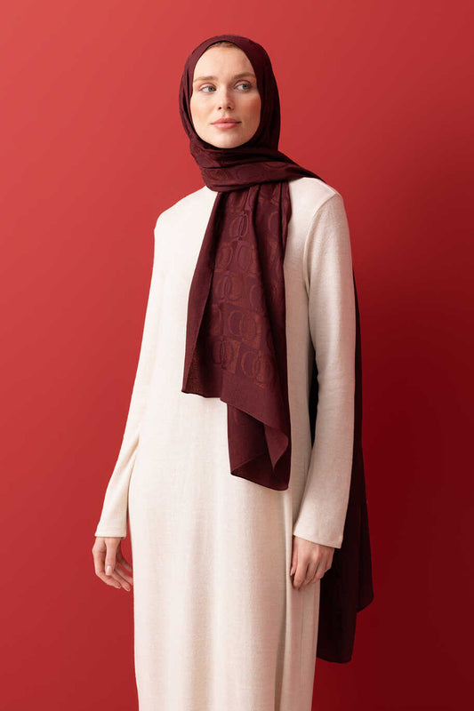 Dama Desen Bordo Naia Pamuk Şal 70x200