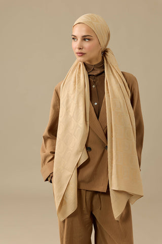 Dama Desen Camel Naia Pamuk Şal 70x200