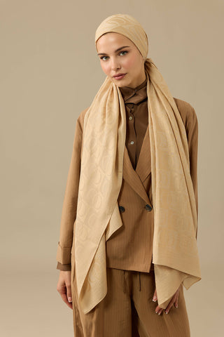 Dama Desen Camel Naia Pamuk Şal 70x200